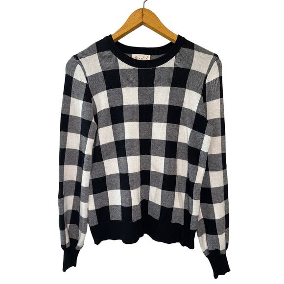 Marled Black & White Buffalo Check Plaid Pullover Sweater XS Cozy Fall Winter - Picture 1 of 7